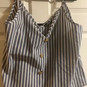SHEIN Curve Blue Striped Button Tank 2XL